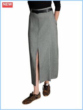 Herringbone Front Slit Midi Pencil Skirt for Professional Work
